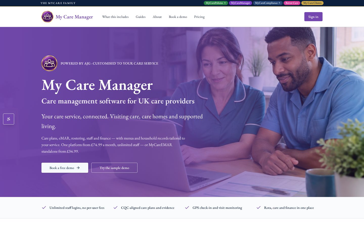 MyCareManager website showing care management software
